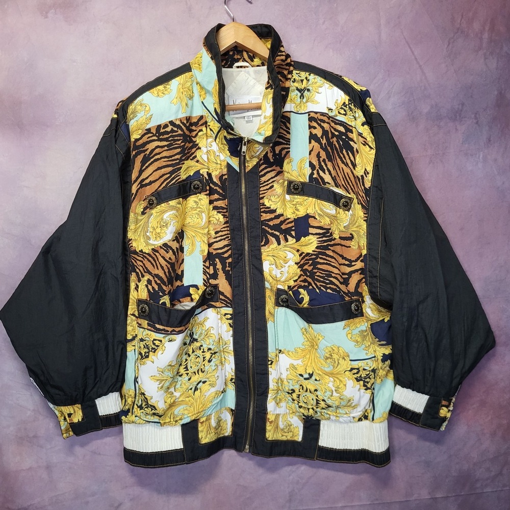 Vintage Neiman Marcus Wingbreaker Jacket Baroque Tiger Print Women's M Oversized